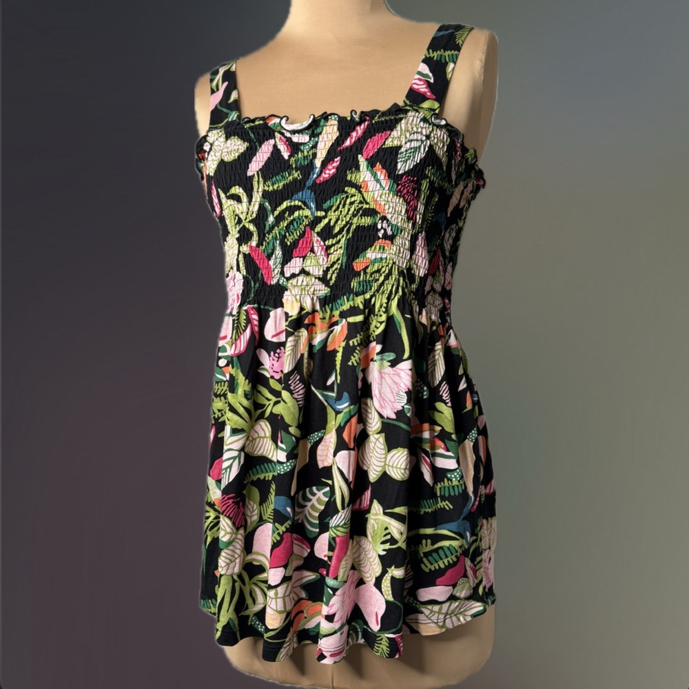 Lascana Venus Tropical Floral Print Stretch Tank Top Tunic Travel Medium Flowers
